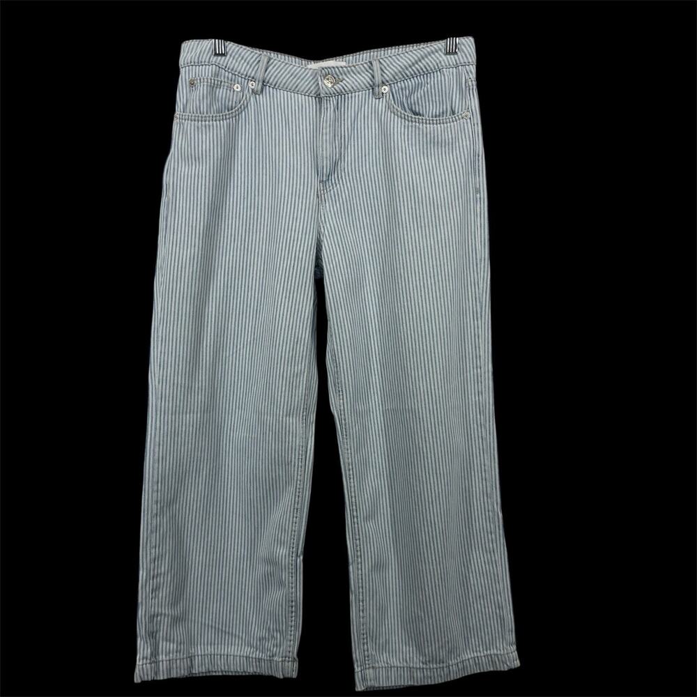 MNG Denim Size 6 / 33‎ Waist Blue White Vertical Stripe Cropped Jeans High Rise